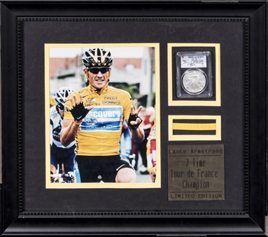 Lance Armstrong Signed Photo With Jersey Framed Display (PSA/DNA)